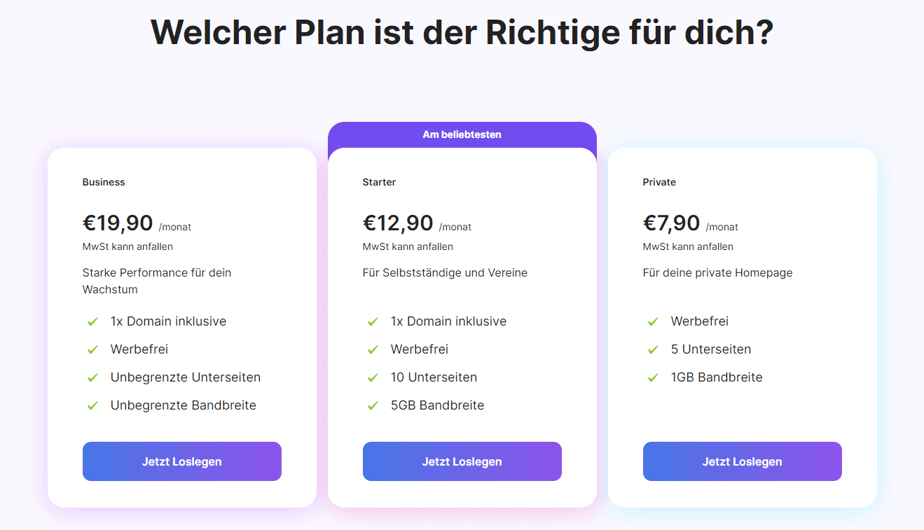 auswahl an drei verschiedenen Abomodellen bei webme.com