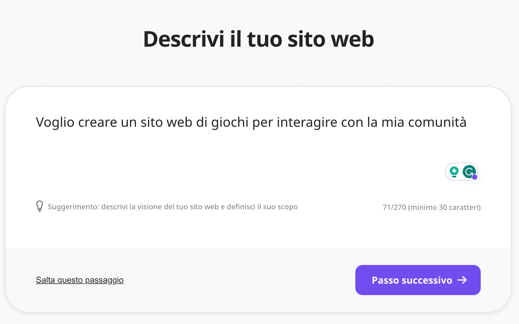 descrizione del sito web di gioco