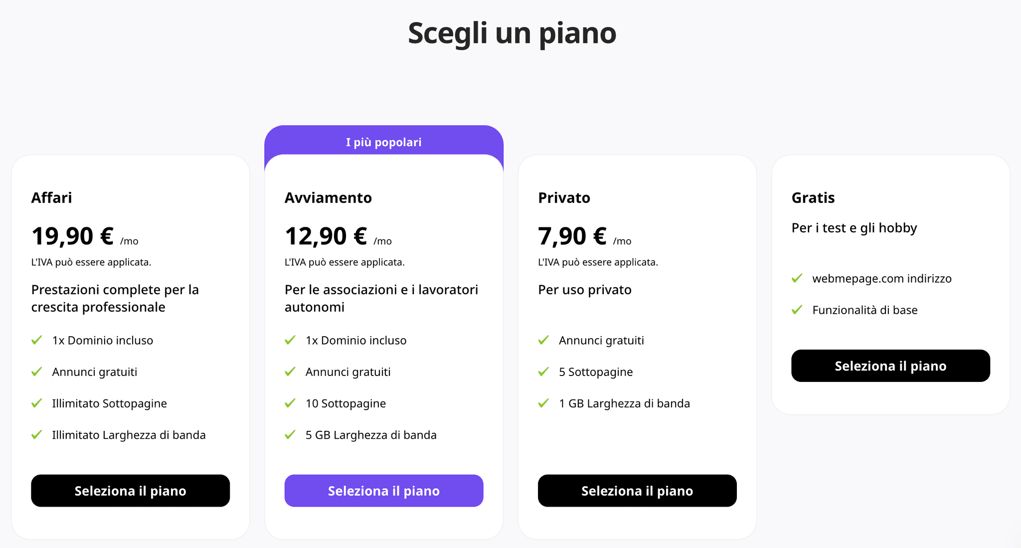 Piani di costruzione di siti web Webme