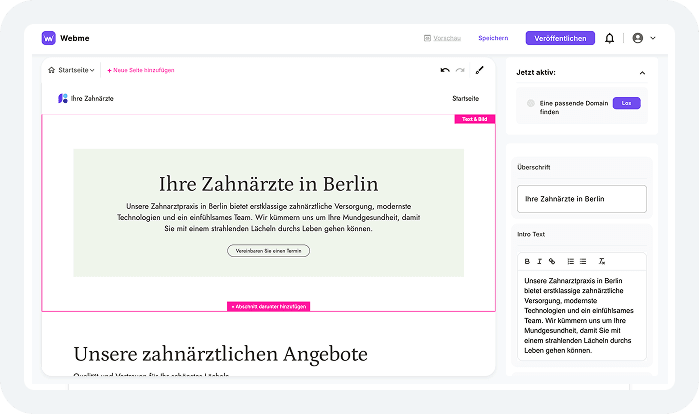 Visuelle Darstellung eines Website-Baukastens, der die Bearbeitungswerkzeuge und Vorlagen für die Erstellung von Websites zeigt.