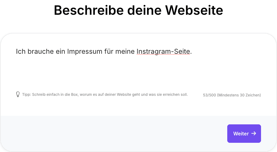 Beschreibung der Website impresum