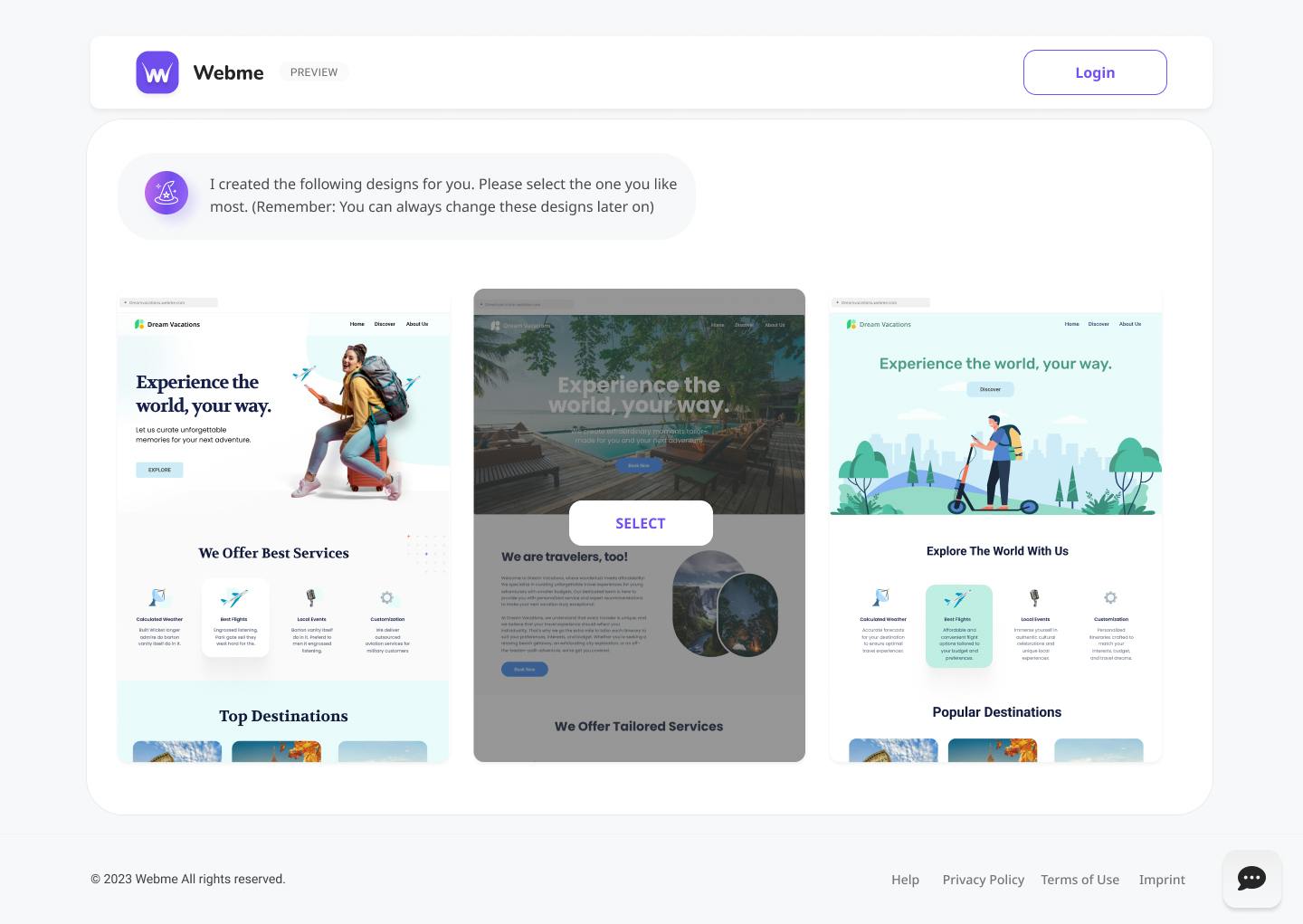 Travel agency website templates created with Webme ai website builder