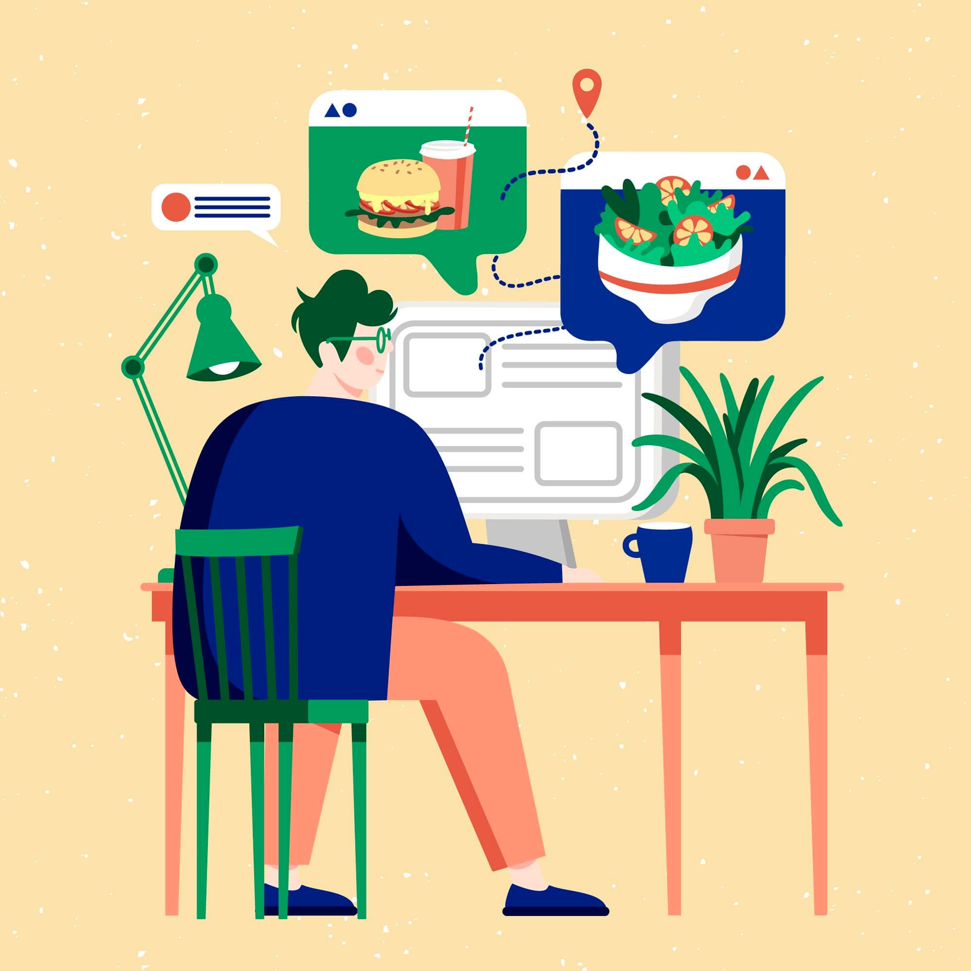 illustration mann erstellt einen foodblog