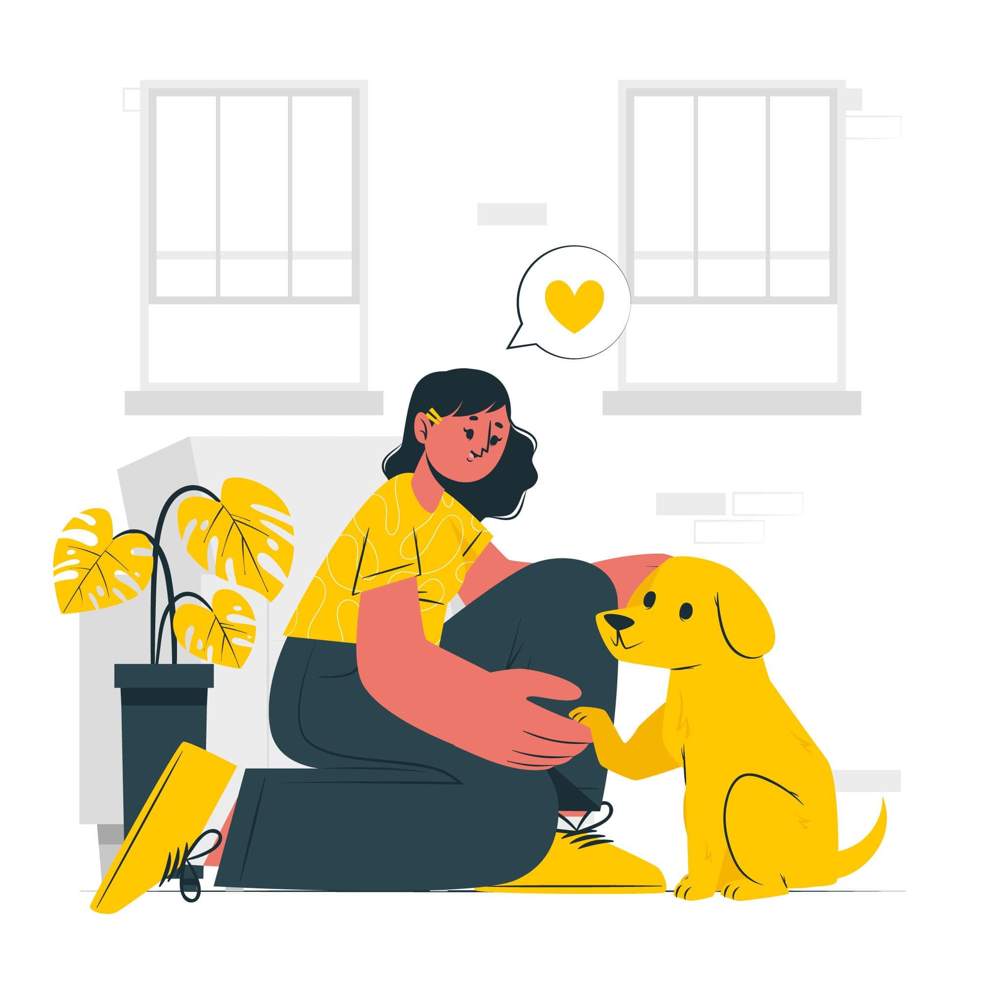 illustration hundebesitzerin gibt ihrem hund die hand
