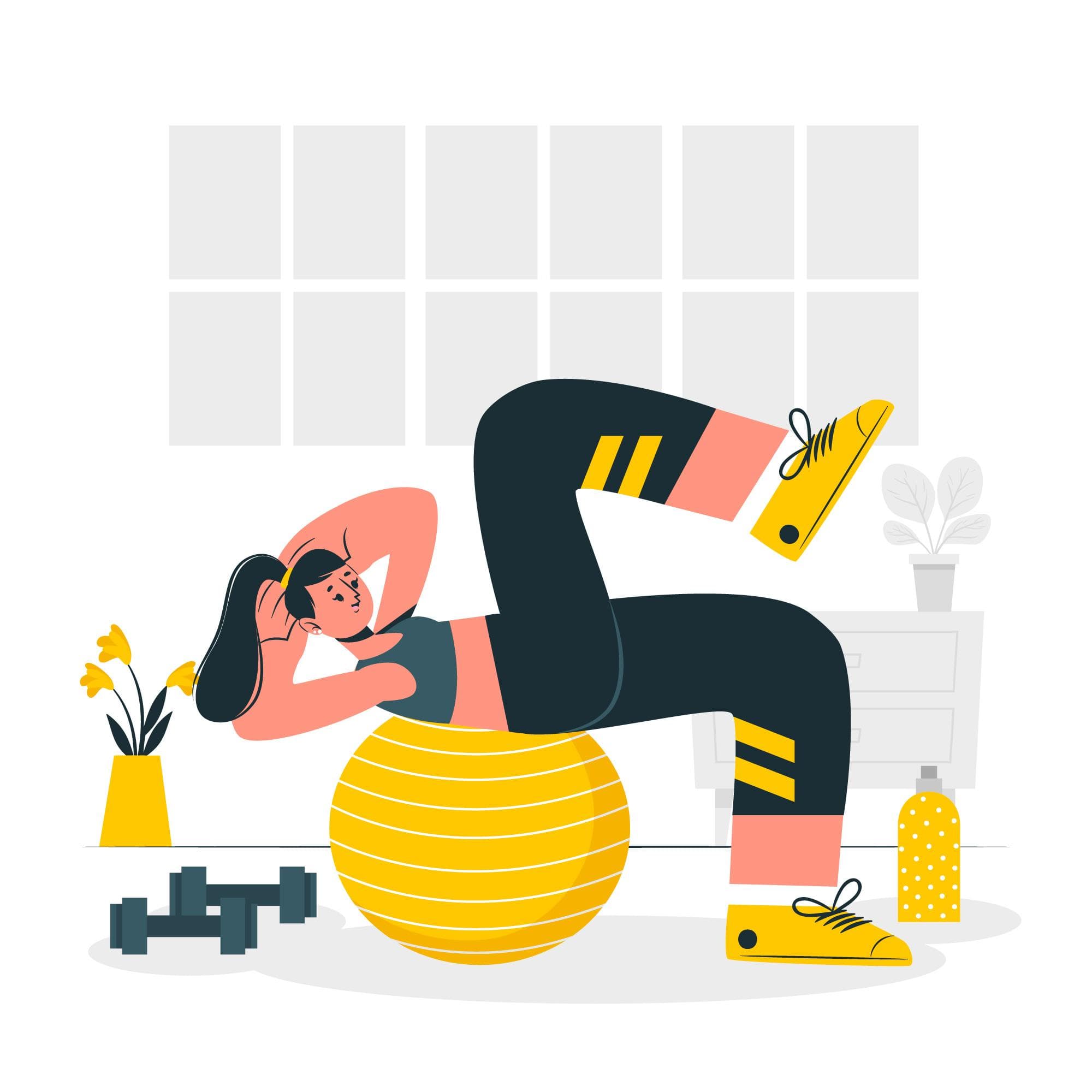 illustration frau macht auf medizinball sport