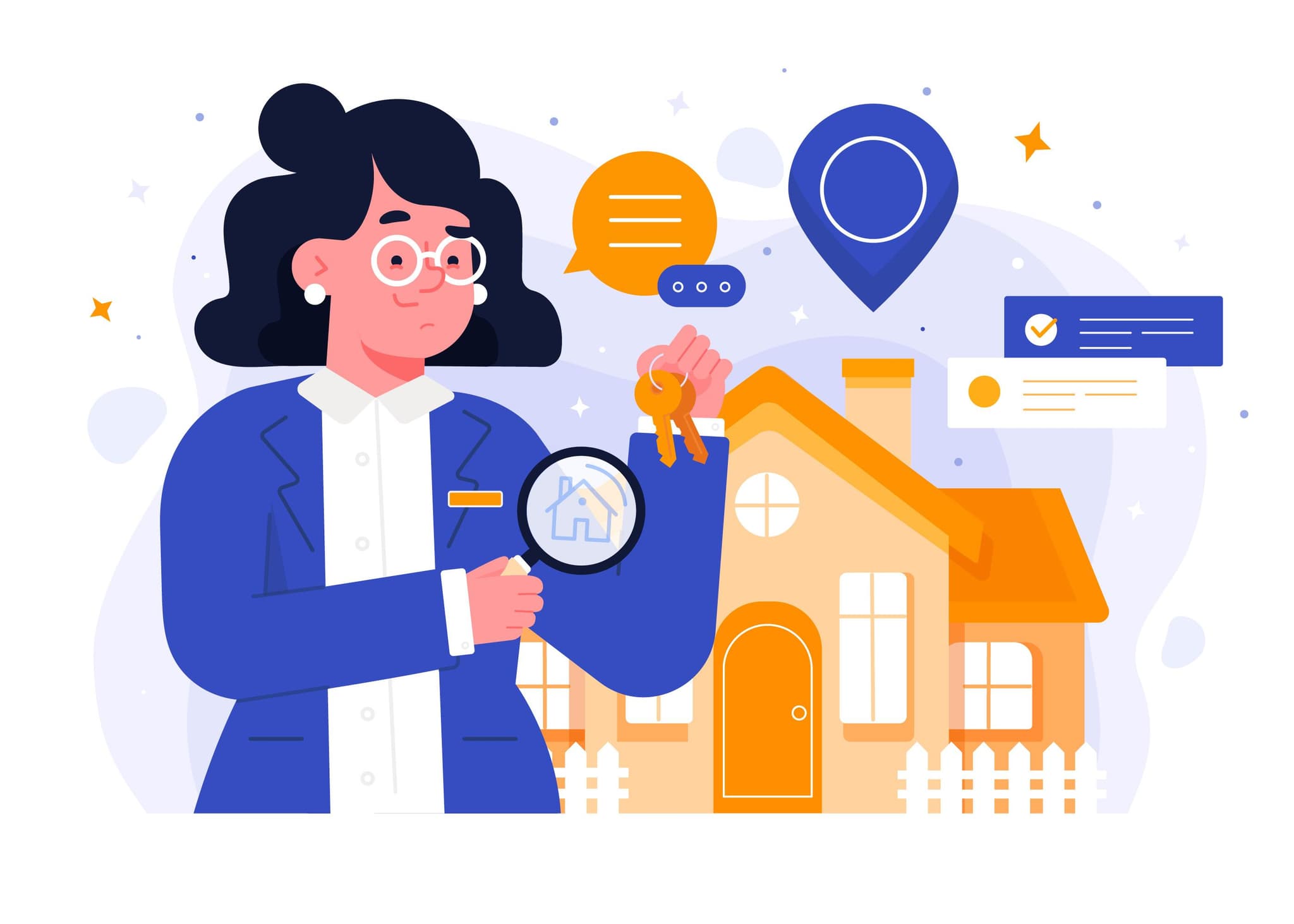 illustration frau recherchiert immobilien online