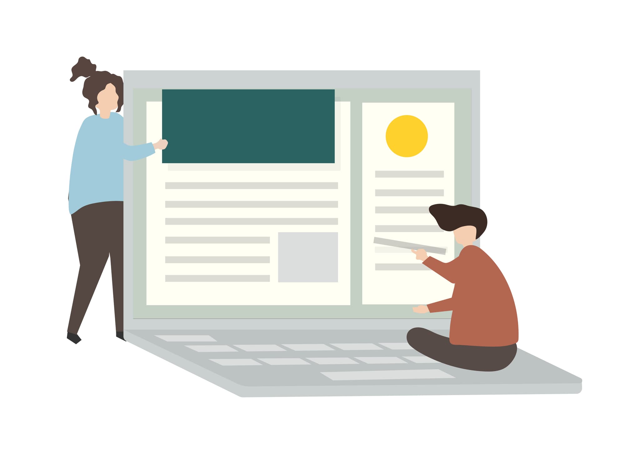 illustration journalisten erstellen einen nachrichtenartikel auf eigener website