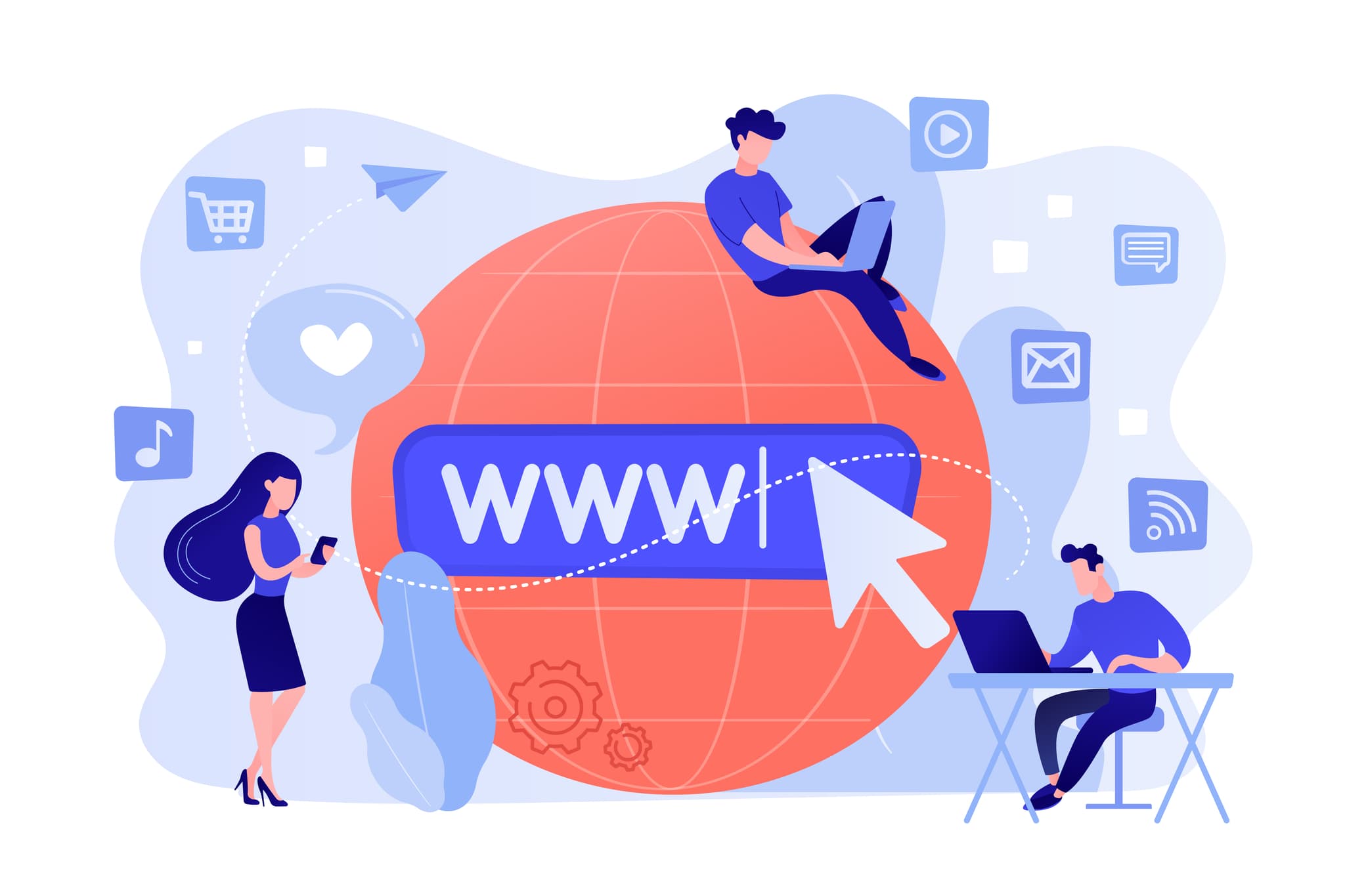 illustration drei menschen surfen im internet