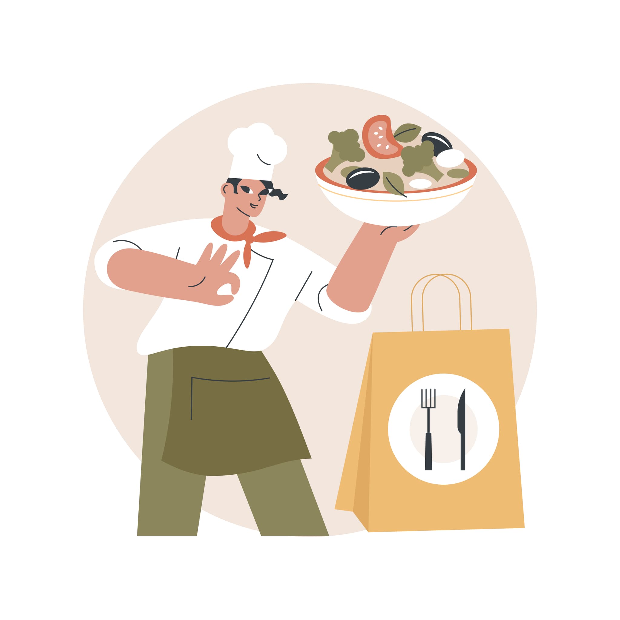illustration mann mit salatteller in der hand