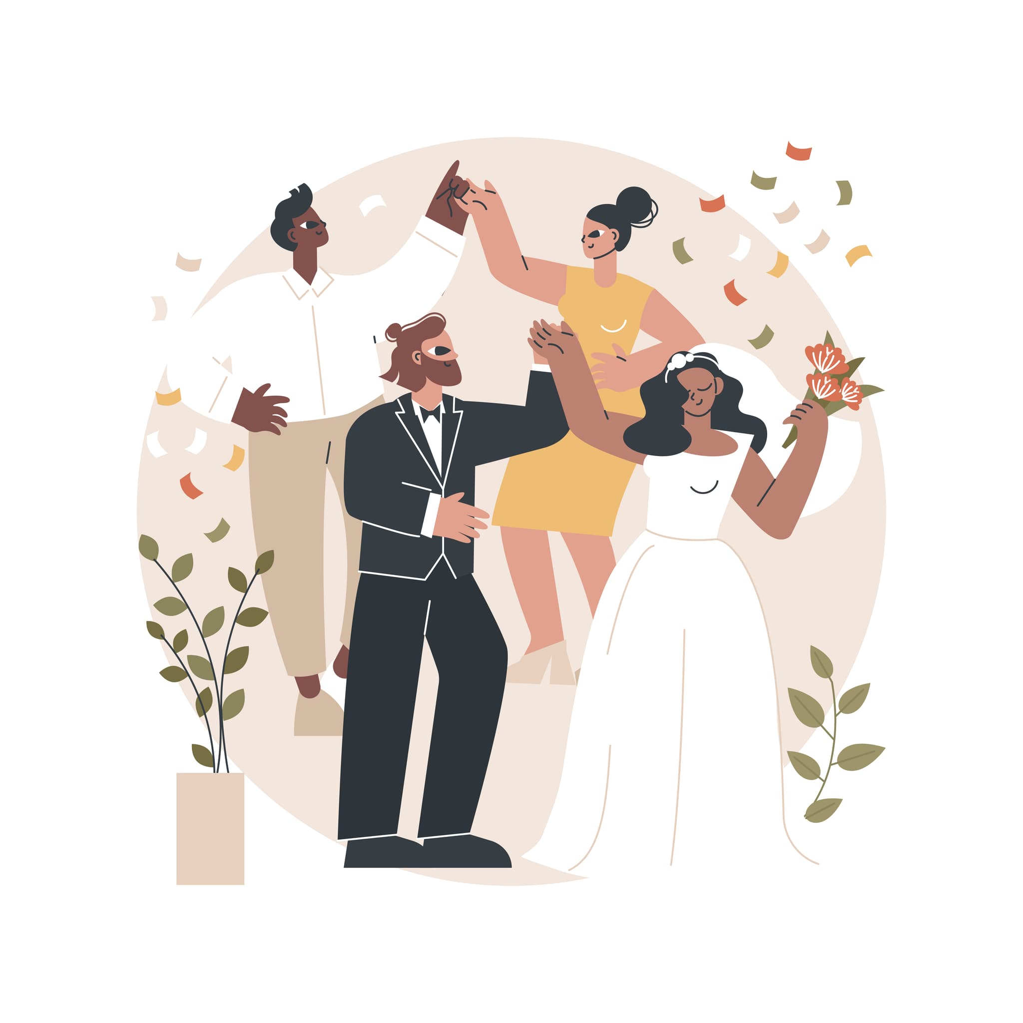 illustration hochzeitspaar und zwei andere tanzen auf der hochzeit