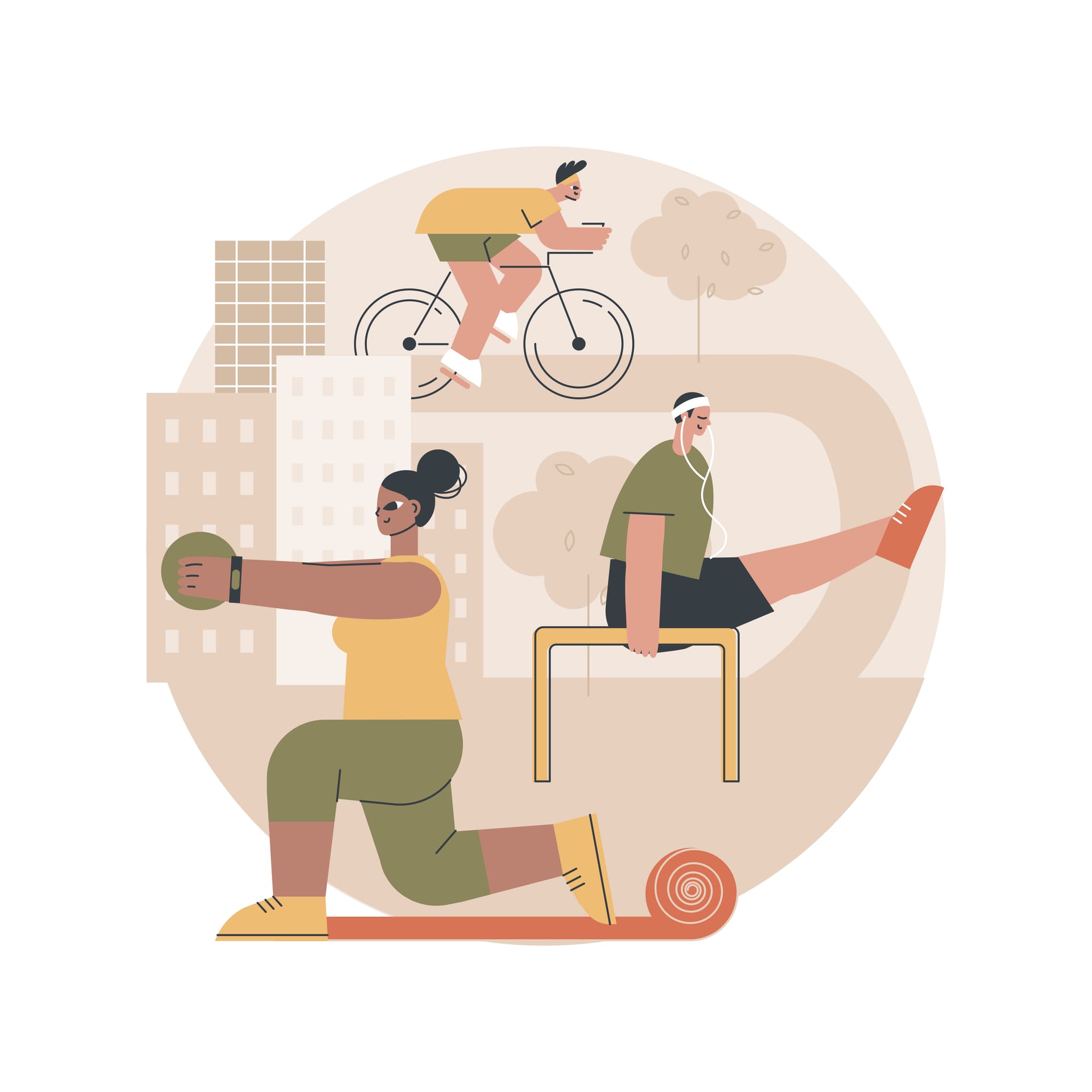 Illustration von Leuten die außen Sport machen