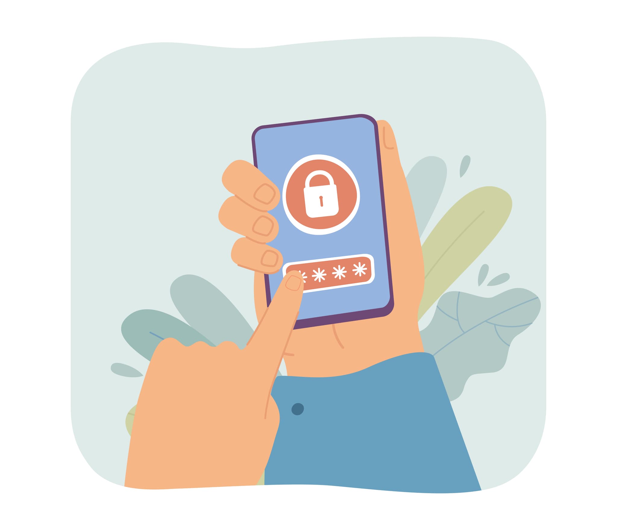 illustration mensch gibt passwort in handy ein
