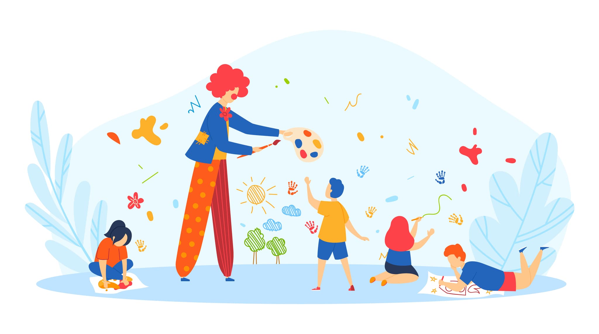 Illustration Kindergartenkinder mit Erzieherin