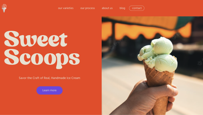main screen of ice cream website template