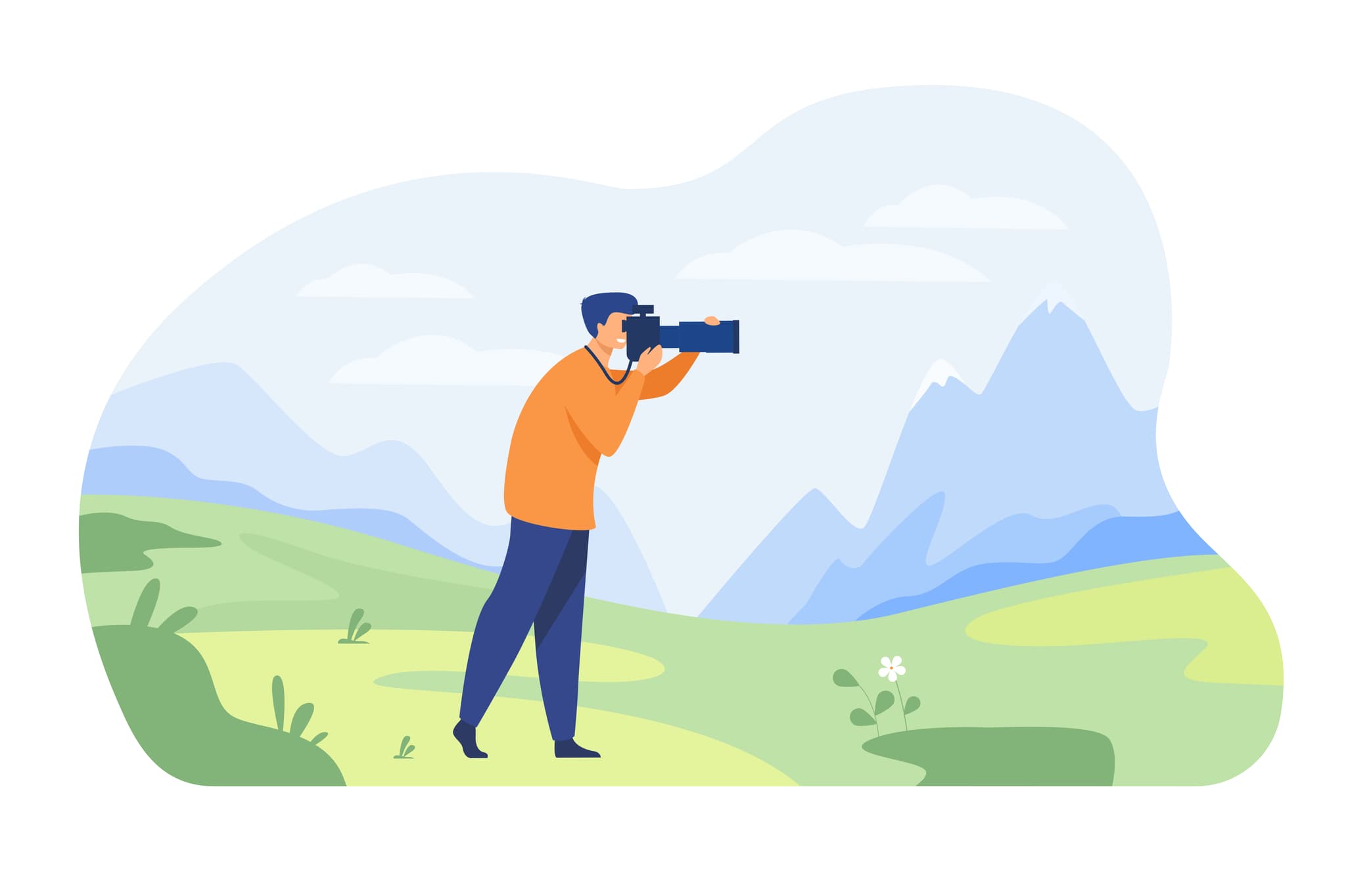 fotograf in landschaft nimmt bilder auf