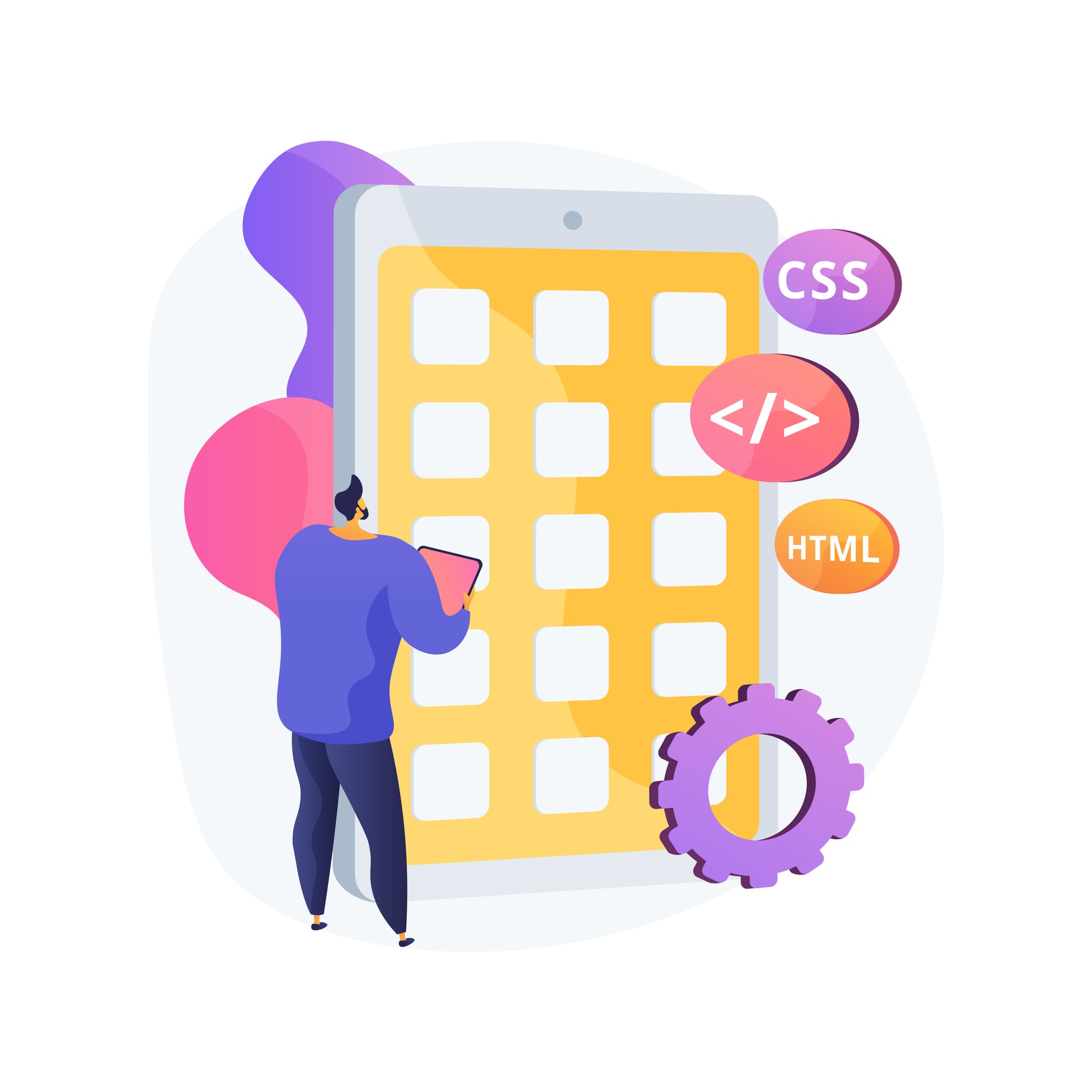 illustration mann betrachtet html und css code