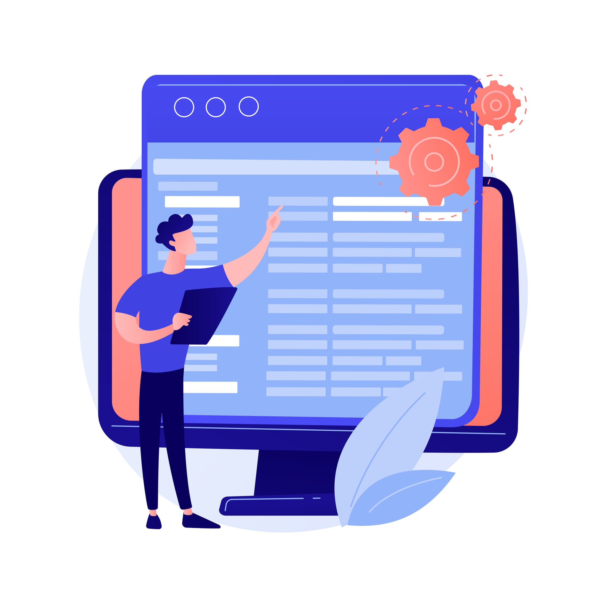 illustration ein mensch arbeitet an den einstellungen seiner website