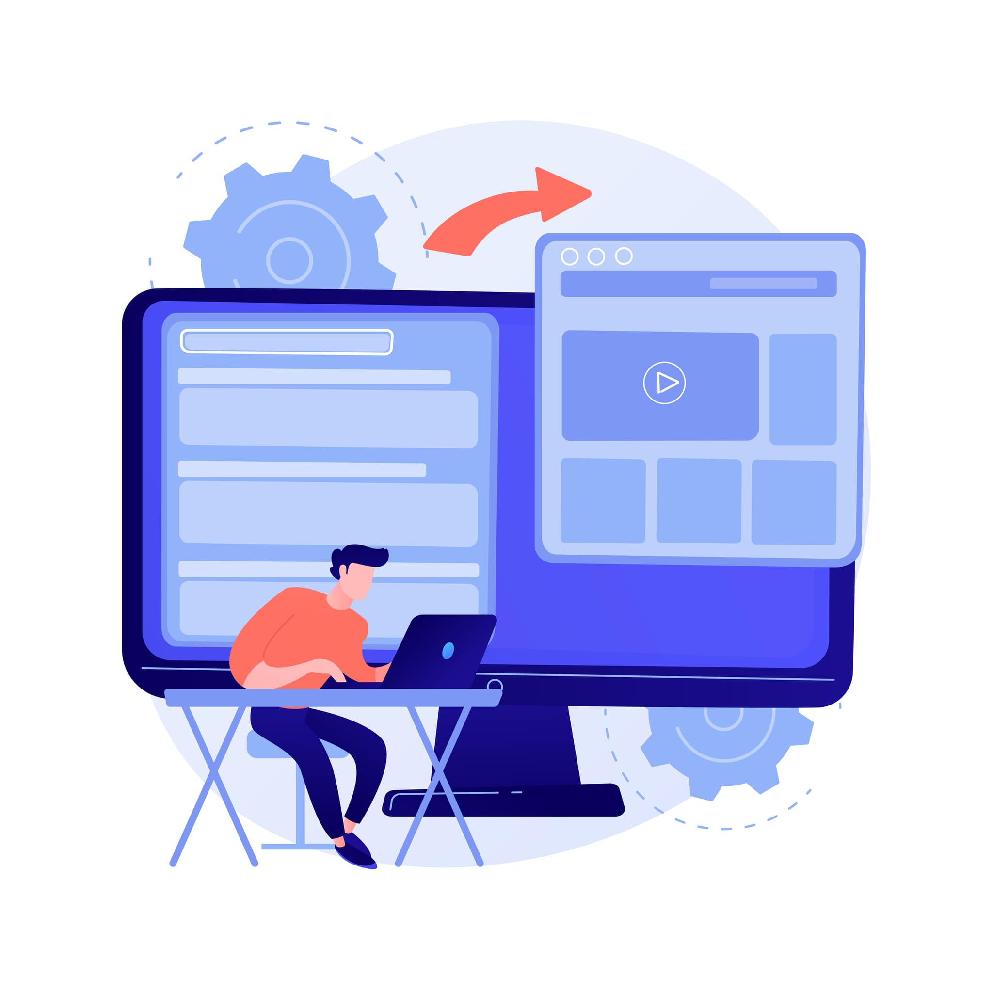 illustration mann erstellt eine website an seinem laptop