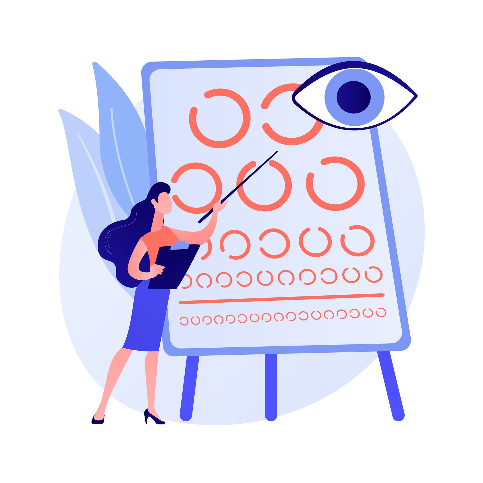 illustration augenärztin zeigt auf tafel