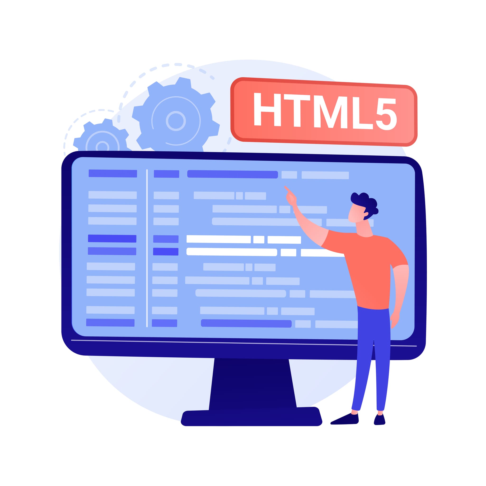 illustration mann betrachtet html code