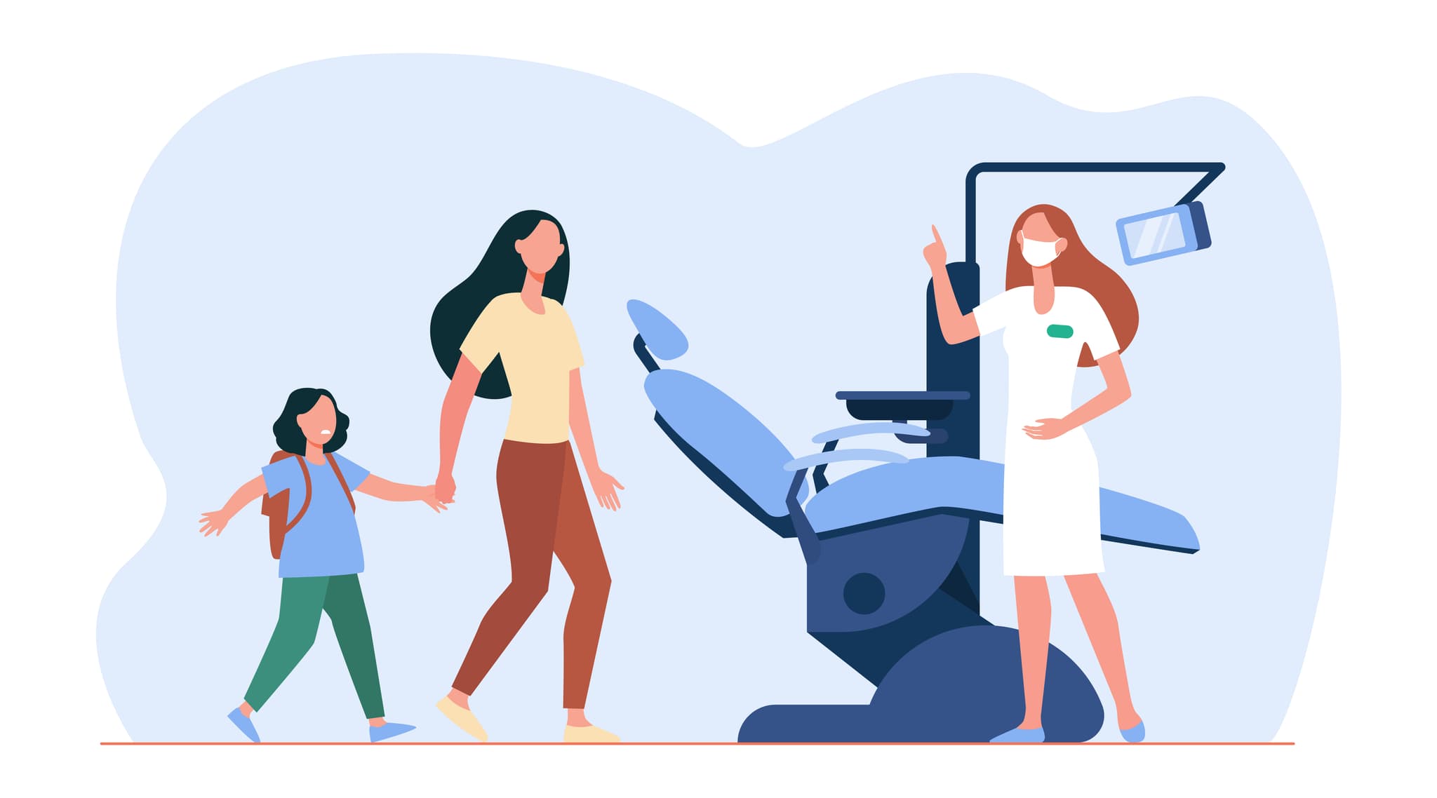 illustration mutter bringt kind zur augenärztin